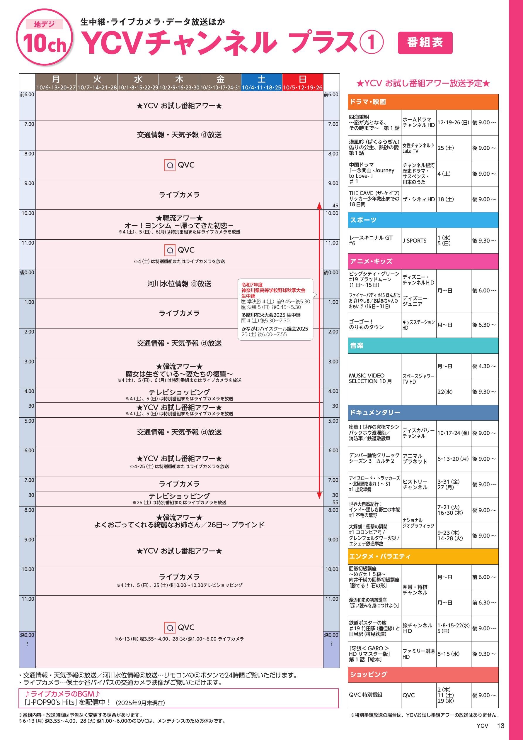 YCVチャンネル プラス番組表