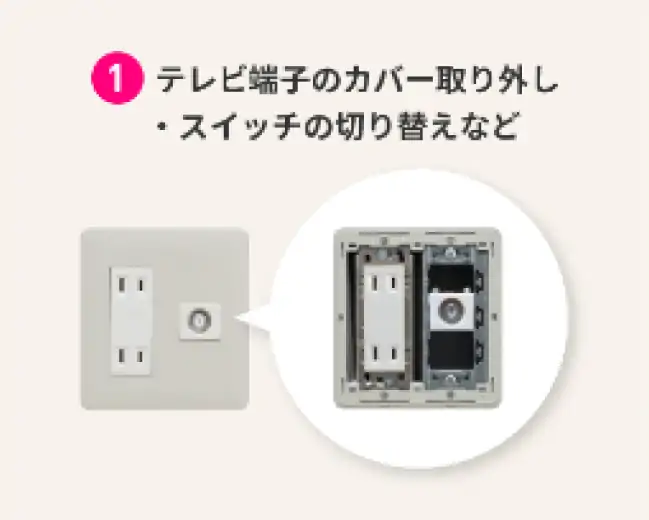 1.テレビ端子のカバー取り外し・スイッチの切り替えなど