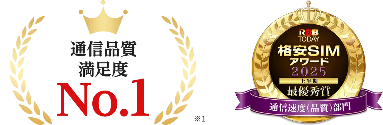 通信品質満足度No.1※1　格安SIMアワード2025上半期最優秀賞通信速度(品質)部門※2